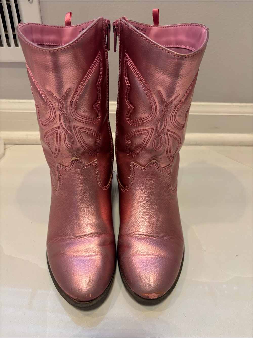 Girls Old Navy Metallic Pink Western Ankle Boots size 3Y